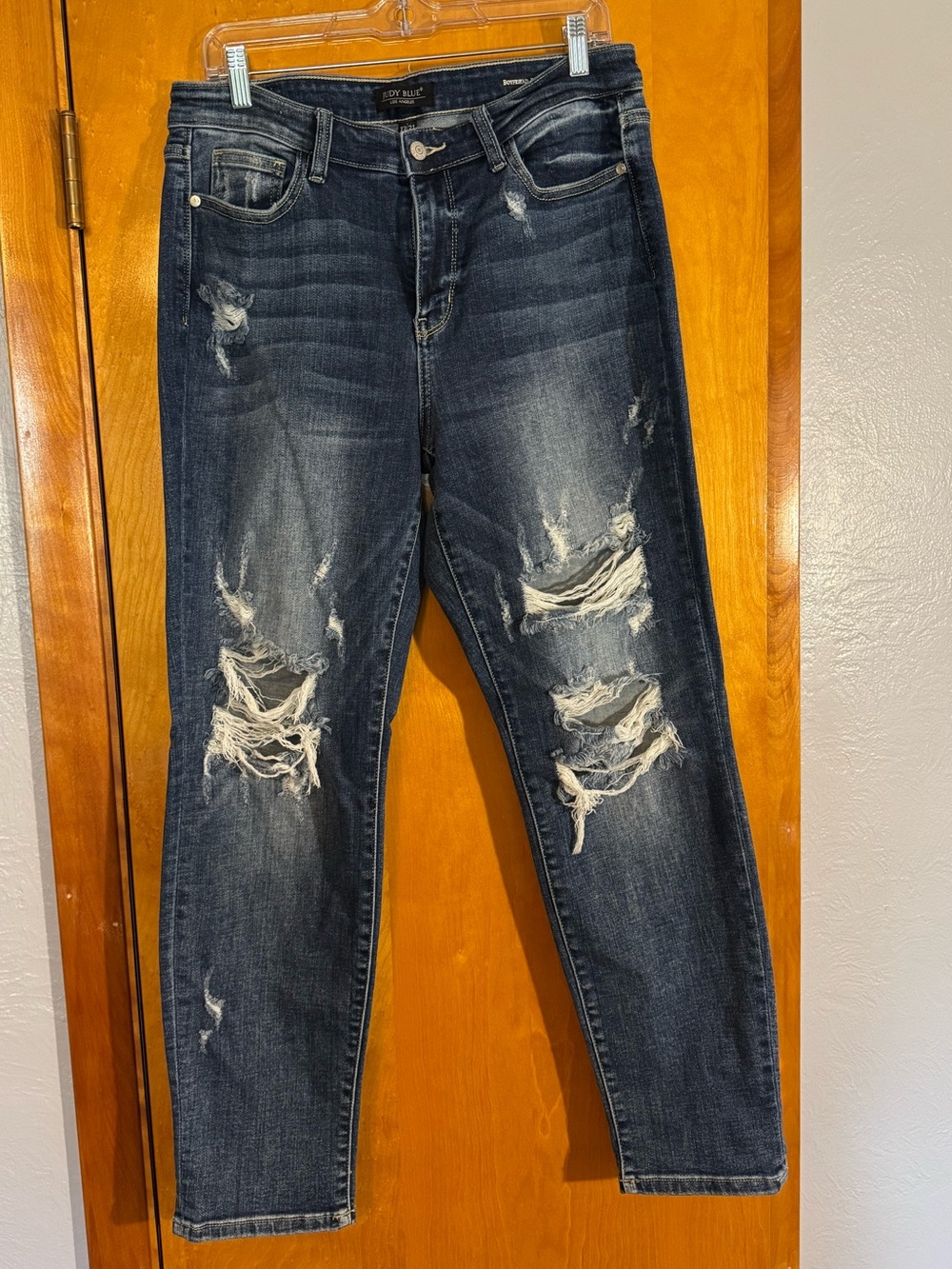 Judy Blue Dark Wash Distressed Boyfriend Fit Jeans